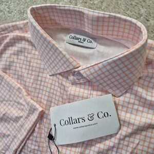 Collars and Co Dress Collar Polo Shirt Mens Small Orange Check Preppy Golf New